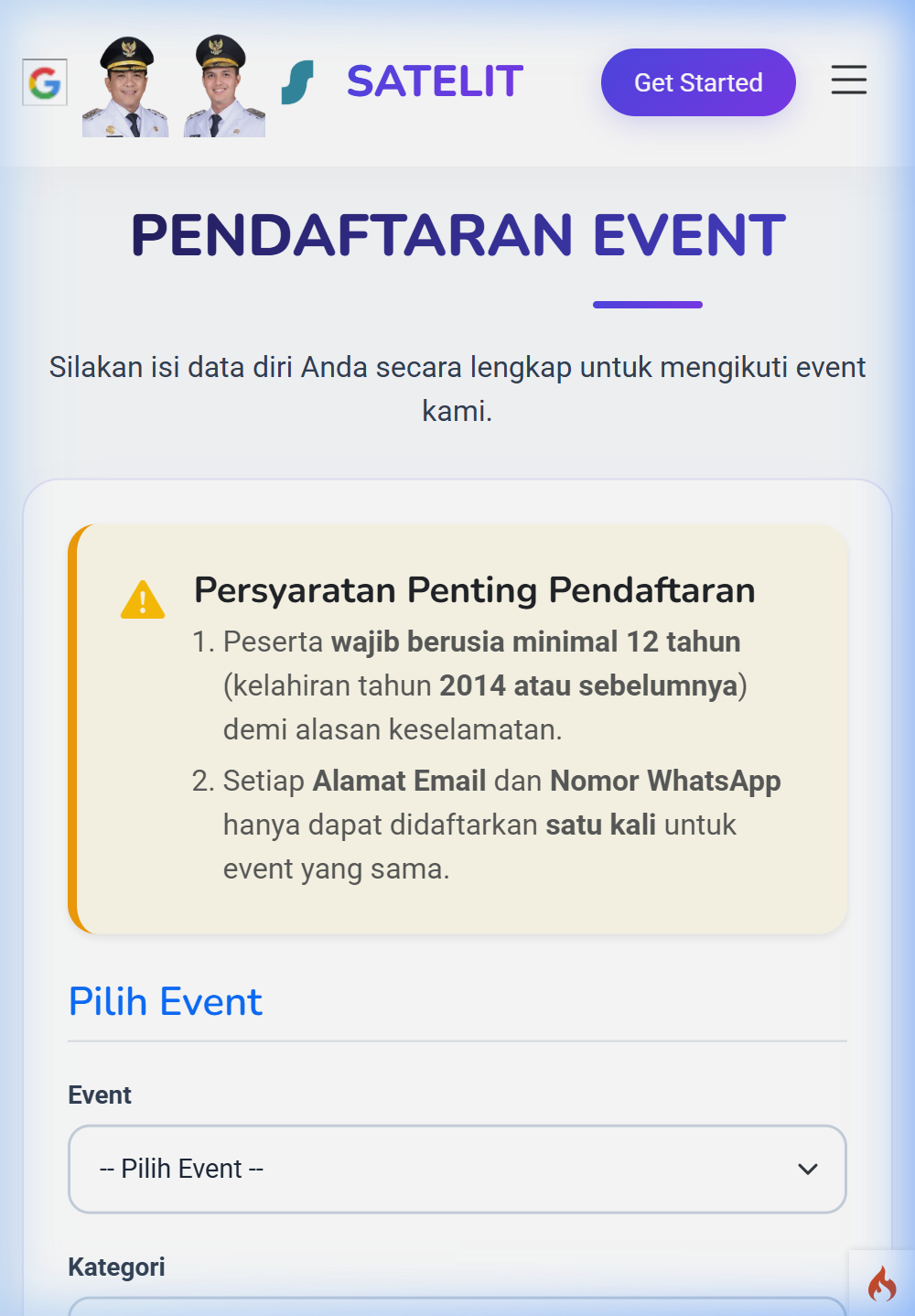 Form Pendaftaran Mobile